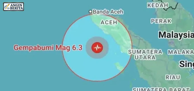 Getaran Gempa M 6,3 Aceh Terasa hingga Malaysia